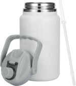 1 Gallon Thermosflask with Straw, 135oz Stainless Steel Insulated Water Bottle，4L Oversized Double Wall Vacuum Jug with Handle for Hot Cold Drinks, Wide mouth Icebuckets for Hiking Sports(White) - Image 2