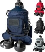 1 Gallon Water Bottle - 128 Oz Insulated Stainless Steel Metal Water Bottle with Holder - Carrying Bag - Spout Handle - Straw Lids - Keep Cold & Hot - Blue Tactical Flask - Image 2