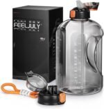 1 Gallon Water Bottle with Straw, 128 oz Large Water Jug with Times to Drink, Reusable Leak Proof with Handle, 2 Lids BPA Free Big Sports Bottles for Fitness Gym Camping (Grey, 128 Ounces) - Image 2