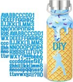 1 Set 17 oz Ice Cream Drip Baseball Water Bottle with Blue Letter Number Sticker, Christmas Stainless Steel Water Cup with Leakproof Lid for Youth DIY Sport Gym Baseball Team Gift - Image 2
