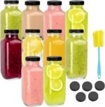 10 Pack 16oz Glass Juice Bottles with Lids - Reusable Juicing Bottles Glass Drinking Jars Containers with Airtight Lids & Cleaning Brush - Perfect for Juicing,Milk,Kombucha, and Storage - Image 2