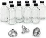 10 Pack, 4 oz Small Clear Glass Bottles w/Lids & 3 Stainless Steel Funnel - 120ml Boston Round Sample Bottle for Potion, Juice, Ginger Shot, Wellness, Oils, Whiskey, Liquids - Leakproof Travel Bottle - Image 2