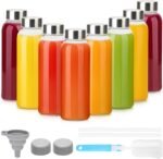 10 oz Clear Glass Bottle with Lid, Reusable Glass Water Bottles with Stainless Steel Cap & Straws for Juicing, Milk, Ginger & Smoothies, Refrigerator, Leak-Proof, Juice Containers Set of 8 - Image 2