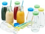 10 oz Glass Milk Bottles with Lids & Straws (9 Pack) Small Airtight Glasses with Caps, Reusable Juicing Bottles for Yogurt, Water, Juice, Smoothies, Drinking, Kids Lunch, Mini Vintage Jars, Container - Image 2
