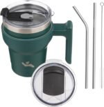 10 oz Tumbler with Handle and 2 Straw 2 Lid, Insulated Water Bottle Stainless Steel Vacuum Cup Reusable Travel Mug,Army Green - Image 2