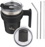10 oz Tumbler with Handle and 2 Straw 2 Lid, Insulated Water Bottle Stainless Steel Vacuum Cup Reusable Travel Mug,Black - Image 2