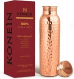 100% Copper Water Bottle, Hammered Finish Design, (34 Oz/1000ml), Ayurvedic Copper Bottle for Drinking water with Nature Health Benefits, Leak-Proof, Durable & Eco-friendly - Image 2
