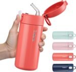 10oz Small Insulated Water Bottle with One-Touch Soft Straw Lid, Double-Wall Vacuum Small Travel Water Bottle for Cold&Hot Drinks–Leak-Proof, Mini Flask for Handbag, Yoga, Sport(Coral Red) - Image 2