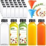 12 Pack, 12 OZ Reusable Plastic Juice Bottles with Caps, Plus 12 Labels & 2 Silicone Funnels - Clear Juicing Bottles for Juice, Smoothies, Ginger, Tea, Coffee - Food Grade & Leakproof Travel Bottles - Image 2