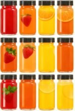12 Pack 2 oz Glass Shot Mini Bottles with Black Lids - Reusable Leakage-Proof Small Clear Jar for Ginger, Wellness Shot, Juice, Sample, Whiskey, Essentials - Wide Mouth Containers, Dishwasher Safe - Image 2