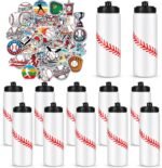 12 Pack Baseball Water Bottle Bulk with 300 PCS Stickers 20 oz Reusable BPA-Free Water Bottles for Boys Sports Squeeze Bottles Baseball Party Favors Gifts For Team - Image 2