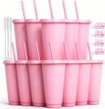 12 Pack Plastic Cups with lids and Straws Reusable 24 oz Tumbler Iced Coffee Cup Travel Mug Custom Cups for Party, Mean Girls Party Favors Bulk Gifts for Adults (12, Pink) - Image 2