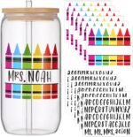 12 Sheets Teacher UV Dtf Cup Wraps Custom Name UV Dtf Transfers Stickers for Glass Cups Tumblers 16 20 40 oz Letters Vinyl Personalized Name Decals Valentine's Day Teacher Gifts DIY Crafts - Image 2