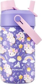 12 oz Insulated Water Bottle for Kids: 2-in-1 Straw Spout Lid, Spill-proof, BPA-Free, Easy Clean, Keep Cold 24H, Cute Patterns, Stainless Steel Cup for School, Travel, Playtime, Gift (Unicorn Jam) - Image 2