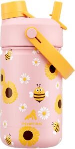12 oz Kids Metal Water Bottle for School: Leakproof, Insulated Cup with Dual Straw Spout Lid, BPA-Free, Car Cupholder Friendly, 24H Cold for Camping, Sports, Birthday Gift for Girs (Bee the Sunshine) - Image 2