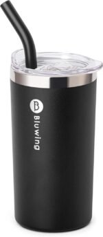 12 oz Skinny Tumbler with Lid - Stainless Steel Insulated Water Tumbler Cup with Straw for Women, Leak Proof Lid, Straw Brushes (Black) - Image 2