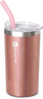 12 oz Small Tumbler with Straw- Stainless Steel Insulated Water Tumbler Cup for Women, Leak Proof Lid, Straw Brushes (Glitter RoseGold) - Image 2