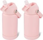 12 oz Water Bottle, 2 pack Kids Water Bottles for School, Toddler Water Bottle with Straw & Handle, 304 Stainless Steel Insulated Water Bottle, Non-slip Silicone Base, BPA Free, Pink Two Piece - Image 2