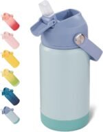 12 oz Water Bottle, Kids Water Bottles for School, Toddler Water Bottle with Straw & Handle, 304 Stainless Steel Insulated Water Bottle, Non-slip Silicone Base, BPA Free, Haze Blue - Image 2