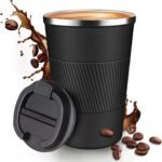 12OZ Travel Coffee Mug Insulated Coffee Cup with Spill Leak Proof Lid, Portable Stainless Steel Tumbler Reusable Hot and Cold Water Mug for Car, Daily, Camping-Black - Image 2