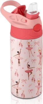12oz Ballet Kids Water Bottle, Ballerina Water Bottle for School, Pink Kids Insulated Bottles with Straw & Handle, Leak-Proof, BPA-free, Straw Lid, Stainless Steel for Travel Gift Cup for Girls - Image 2