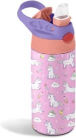 12oz Girl Water Bottle with Straw Lid & Handle - Unicorn Leak Proof Water Bottles Kids, Double-Wall Stainless Steel Pop-top Lid Pink Kids Insulated Bottles for School, Gift Cup for Kid - Image 2