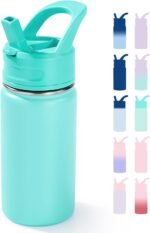 12oz Kids Water Bottle for School, Toddler Bottles with Straws, Stainless Steel Vacuum Insulated Water Bottle for Boys&Girls, Leak-Proof, BPA-Free, Green - Image 2