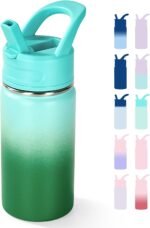 12oz Kids Water Bottle for School, Toddler Water Bottles with Straws, Insulated Water Bottles for Boys&Girls, Stainless Steel Vacuum Insulated Bottle for Kids, Leak-Proof, BPA-Free, Green Gradient - Image 2