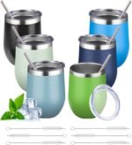 12oz Stemless Wine Tumbler with Lid Double Wall Insulated Wine Cup Stainless Steel Glasses Tumbler with Straw Insulated cocktail Tumbler Coffee Mug for Hot and Cold Beverages (Multicolor-10,6Pack) - Image 2