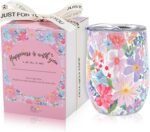 12oz Vacuum Insulated Wine Tumbler, Stainless Steel Flower Cup with Lid, Womens Birthday Friendship Christmas Gifts for Friend Coworkers Mom Teacher Sister Girlfriend Her Unique - Image 2