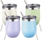 12oz/4 Pack Stainless Steel Wine Tumbler with Lids, Double WallVacuum Stainless Steel Travel Tumbler,Insulated Wine GlassesTravel Tumbler for Cold & Hot Drinks,Cup for Champaign Coffee(Cool color) - Image 2