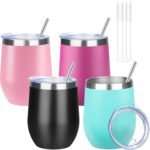 12oz/4 Pack Wine Tumbler Glasses with Lid Stemless Double Wall Vacuum Stainless Steel Travel Tumbler Keeping Cold & Hot for Wine,Coffee,Cocktails,Christmas Drinks-Family and Gifts(Multi color-5) - Image 2