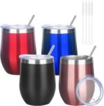 12oz/4 Pack Wine Tumbler Glasses with Lid Stemless Double Wall Vacuum Stainless Steel Travel Tumbler Keeping Cold & Hot for Wine,Coffee,Cocktails,Christmas Drinks-Family and Gifts(Multi color-bright) - Image 2