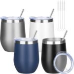 12oz/4 Pack Wine Tumbler Glasses with Lid Stemless Double Wall Vacuum Stainless Steel Travel Tumbler Keeping Cold & Hot for Wine,Coffee,Cocktails,Drinks-Family and Gifts (Multi color-dark) - Image 2