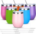 12oz/6 Pack Wine Tumbler Glasses with Lid Stemless Double Wall Vacuum Stainless Steel Travel Tumbler Keeping Cold & Hot for Wine,Coffee,Cocktails,Christmas Drinks-Family and Gifts - Image 2