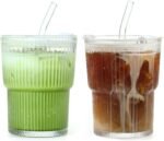 13 OZ Glass Matcha Cups with Reusable Straw Insulated Iced Latte Tumbler Mug Leakproof Travel for Iced Coffee Smoothie Tea Dishwasher Safe Eco-Friendly(2pcs) - Image 2