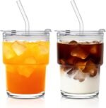 13oz Glass Tumbler with Lid and Glass Straw Set of 2 – Thick-Walled Iced Coffee Cup, Reusable Clear Glass Cups for Water, Iced Tea, Coffee, Juice, Perfect for On-the-Go & Daily Use - Image 2
