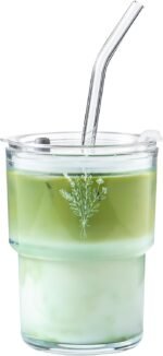 13oz Glass Tumbler with Straw and Lid, Reusable Iced Coffee Cup Tumbler, Cute Glass Cups for Water, Matcha, Travel Coffee Mugs (Wildflower- 13oz) - Image 2