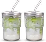 13oz/400ml Glass Water Tumbler with Straw and Lid Sealed Carry On Thick Wall Iced Coffee Cup Glass Cup for Water, Iced Tea Fruit Juice Etc (White-2Pack) - Image 2
