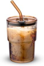 13oz/400ml Tumbler Water Glass, Cups with Straw and Lid Sealed Carry on for Coffee, Iced Tea, Thick Wall Insulated Glass Cup (Amber)… - Image 2
