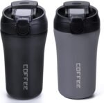 14 oz Travel Coffee Mug, 2 Pack Vacuum Insulated Coffee Travel Mug Spill Proof with Lid and Straw, Stainless Steel Reusable Coffee Tumbler for Hot and Cold Drinks, Gift for Men and Women(Black Grey) - Image 2