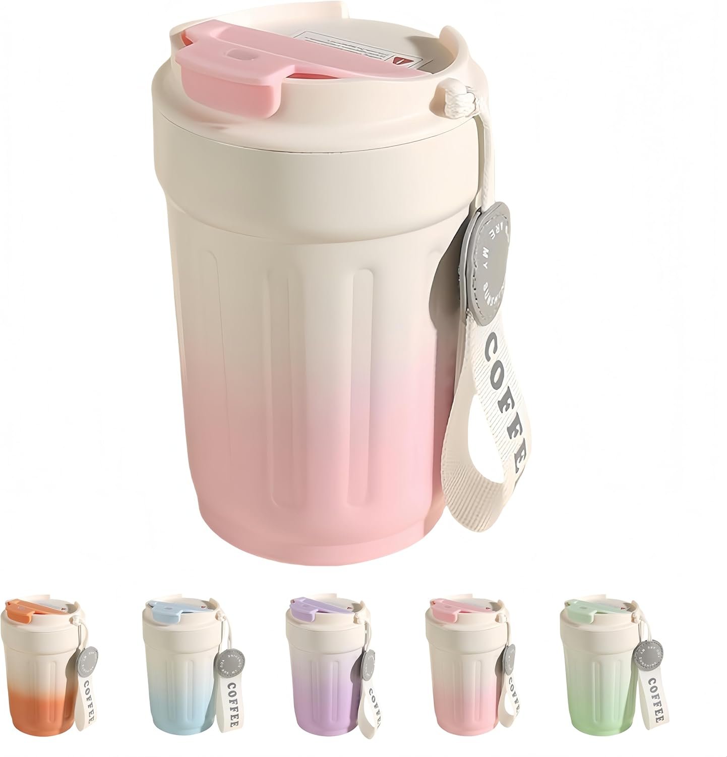14oz Portable Vacuum - Insulated Coffee Mug with Ceramic Lining. Gradient Color. Carry - Cord. Leakproof. Easy to Clean. Good Heat Retention. For Coffee, Milk, Juice & Fruit Tea. (Pink) - Image 2
