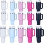 15 Pack 40 Oz Tumbler with Handle and Straw Bulk, 40 Oz Stainless Steel Tumbler Suitable for Laser Engraving and DIY, 40 Oz Travel Coffee Mug with Silicone Spill Proof Stopper Set, Individually Boxed - Image 2