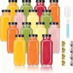 15 Pack 8 oz Glass Juice Bottles with Black Lids & Labels, Reusable Travel Juice Storage Containers, Clear Glass Drink Jars for Juicing, Water, Ginger, Wellness Shots - Leakproof, Dishwasher Safe - Image 2