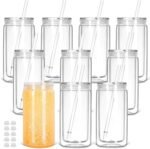 16 Oz Plastic Snow Globe Tumbler with Lid and Straw, 10 Pack Double Wall Pre Drilled Plastic Mason Jar Cups Can for Snow Globe Glitter DIY Gift(Clear) - Image 2