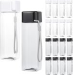 16 PCS Plastic Water Bottle Bulk 15oz Reusable Sports Water Bottle with Handle Strap, Leakproof Lightweight Portable Waterbottle for School Gym Fitness Travel (Black&White, Rectangle) - Image 2