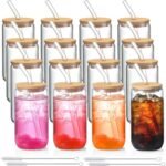 16 Pack Glass Cups with Lids and Straws 16 oz, Personalized Customizable Glasses for Gift, Business, Drinking glasses set, Iced Coffee Cup, Cute Aesthetics Tumbler for Tea, Homemade Drinks - Image 2