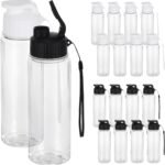 16 Pack Plastic Water Bottles Bulk with Handle Strap, 17oz Sports Water Bottles Reusable Drinking Cups Lightweight Leakproof Flip Top Bottle for Adults Gym Fitness Sports (White & Black) - Image 2