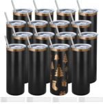 16 Pack Rose Gold Plated Stainless Steel Tumbler Straight Double Wall Powder Coated for Laser Engrave, 20oz Black to Bronze - Image 2
