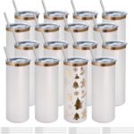 16 Pack Rose Gold Plated Stainless Steel Tumbler Straight Double Wall Powder Coated for Laser Engrave, 20oz White to Bronze - Image 2